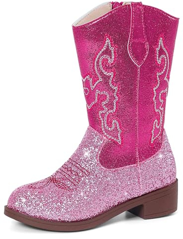 MK MATT KEELY Kids Cowgirl Cowboy Boots Girls Glitter Festival Knee High Boots Mid Calf Western Riding Boots,Pink,3.5 UK