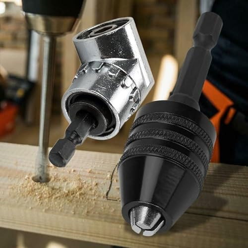 Rechtwinkliger Aufsatz mit 0,3–6,5 mm Schnellspannbohrfutter-Konverter, 1/4-Zoll-Sechskantschaft-Adapter für Mini-Bohrmaschine und Elektroschleifer, Winkelschrauber-Zubehör und Bohrer