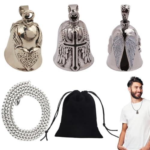 5 Pezzi Guardian Bell, Campanella Moto, Portafortuna in Acciaio Inossidabile con Catena, Motociclista Campanella, Portachiavi Guardian Bell per Motociclisti, Marito, Portafortuna（Include 1 Sacchetto）