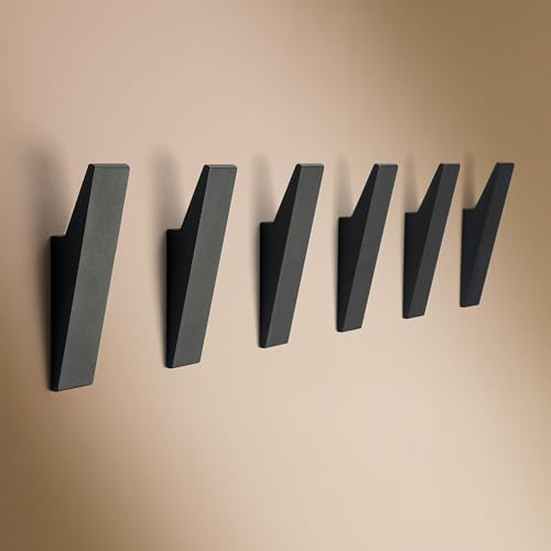 Designfabrik Hamburg Garderobenhaken | Wandhaken mit verdeckter Befestigung | Kleiderhaken für Jacken, Handtücher, Kleidung | Modernes Design | Schwarz | 6er Set