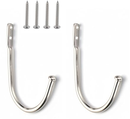 2Pcs Metal Curtain Holdbacks,Duty Drapery Tiebacks Wall Mounted, Modern Anti-Rust Hook Holder for Window Curtains, L-Shaped Design for Living Room, Bedroom,Hanging Items(Argent)