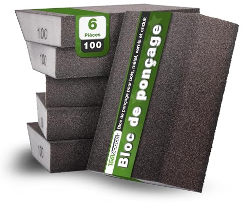 ToolSpace 6X Éponge Abrasive Trapézoïdal Grain 100 Bloc de Ponçage Manuel Durable pour Bois Métal Peinture et Plâtre Lavable Réutilisable Haute Densité Utilisation Humide et Sèche Finition Fine