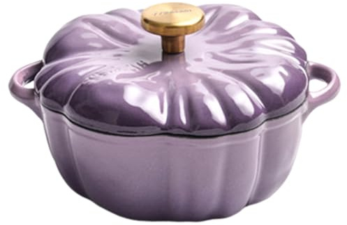 Olla de horno holandés de calabaza con tapa y asa, horno holandés de calabaza esmaltado antiadherente de 1, 5 l, olla de cocina de calentamiento uniforme para estofado
