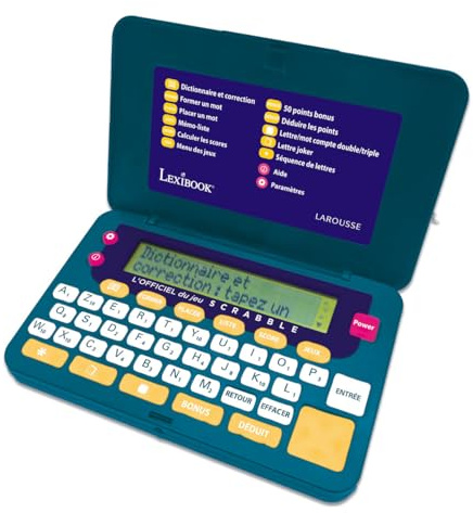 Lexibook, Dictionnaire Officiel du Scrabble ODS9, SCR9FRLXB | Arbitre, correcteur orthographe, définitions, sur pile, Vert/Bleu