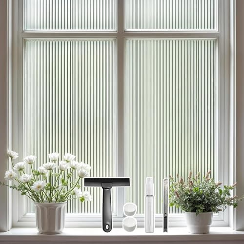 DARUITE Fönsterdekaler Privacy med strimlat glas effekt glasvinyl dekorativ statisk självhäftande genomskinlig sekretessfilm fönster för hemmakontor 75 x 200 cm