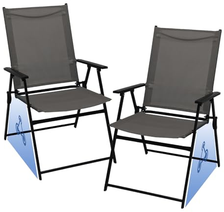 JMGJOY Chaise Jardin Pliante Lot de 2 Fauteuil de Exterieur Portable à Dossier Haut Structure Métallique Max.113kg pour Jardin, Balcon, Terrasse, Piscine, Camping, Gris