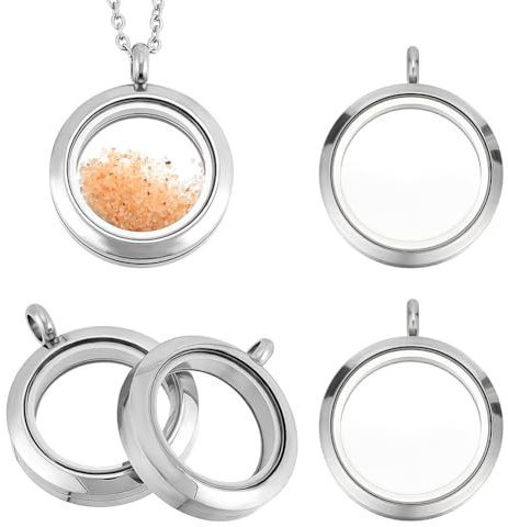 FINGERINSPIRE 4 Stück Glasmedaillon Anhänger 31x25x6mm 304 Edelstahl Medaillon Anhänger Doppelseitig Flach Rund Aus Glas Für Schmuckherstellung Und DIY Zubehör