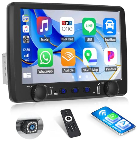 Reproductor MP5 universal para coche con pantalla táctil HD 1DIN de 9 pulgadas con Bluetooth, receptor de radio FM, USB, cámara de visión trasera, CarPlay inalámbrico integrado
