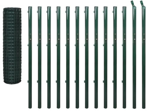 Xhnifbn Recinzione a doppia asta, 25 x 1,7 m, verde rivestito in PVC, con pali e accessori, robusta soluzione completa, design moderno per giardino, cani, campeggio