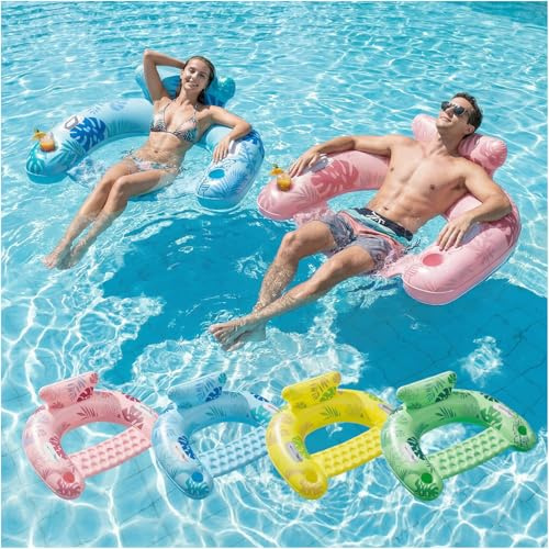SOLAVERO Flotadores Piscina Adultos, Sillon Hinchable, Silla Flotante con Portavasos & Asa, Asiento Agua de Verano para Relajarse, Leer y Fiesta en la Piscina