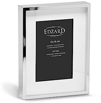 EDZARD Bilderrahmen Tulsa mit Passepartout für Foto 13 x 18 cm, edel versilbert, anlaufgeschützt, mit Samtrücken, inkl. 2 Aufhängern, Fotorahmen zum Stellen und Hängen