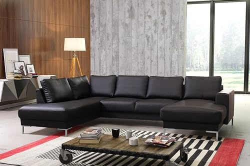 Kuechen-preisbombe TOP Sofa Couch Ecksofa Eckcouch Wohnlandschaft in Kunstleder schwarz- SILVIO XXL
