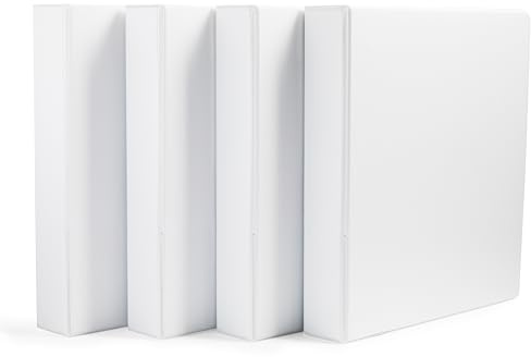 Amazon Basics 3 Ring Binders, 1.5 Inch D-Ring Organizer for School, Home Office, White, 4 Pack