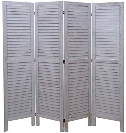 Paravent HWC-G30, Trennwand Sichtschutz Raumteiler, Shabby-Look 170x162cm - grau