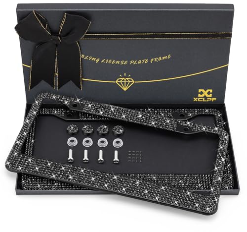 Marco de matrícula para Mujer, Marcos de matrícula Brillantes, Marcos de Acero Inoxidable y más de 1000 Piezas de 14 facetas, Cristales de Diamantes de imitación de Cristal Negro con Diamante Negro
