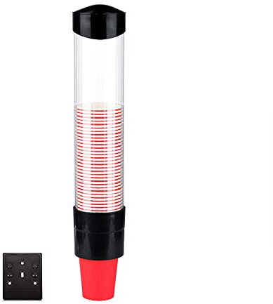 Water Cup Dispenser Wall Mounted One Touch Button Cup Dispenser Anti-dust Plastic Holder for Paper Plastic Cups Biodegradable Paper Cones 7.5cm 50 Cups (Black)