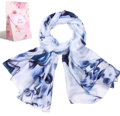 heekpek Foulard Femme Foulards en Soie de Mûrier Soie Foulard Imprimé Echarpe Foulard Leopard Wraps Satin Joli Fleur Châle Long