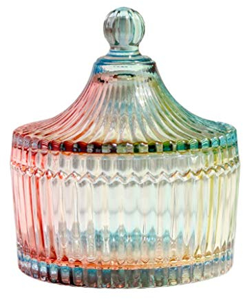 VASANA Bunte Glasdose mit Kristalldeckel, Süßigkeitenbox, dekorative Lebensmittelaufbewahrung, Organisation für Zuhause, Küche, Büro, 300 ml