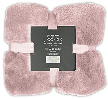 jilda-tex Wohn- Kuscheldecke Felloptik Rabbit Deluxe 750 GSM 150x200 cm Kunst-Felldecke (Rosa)