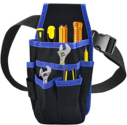 OTTYMO Waist Tool Bag Canvas Tool Pouch Tool Organiser Bag Tool Belt Pocket Small Pocket Tool Bag with Adjustable Nylon Belt for DIY Electricians Technician Carpenters Joiner Builders (Black)