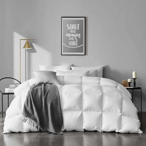 APSMILE Ganzjahres Daunendecke 155x220 cm, 100% Bauwolle Bettdecke mit Daunen und Federn Füllung, Medium Wärme Daunen Bettdecke 450gsm, (155x220 cm, Weiß)