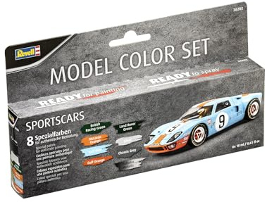 Revell Modellbau I Farbset für Sportwagen Farben Set Modellautos I 8 Farben im Set für Modellbau Autos zum bemalen I Authentischer Look für Modellbau Sportwagen I mit Airbrush und Pinsel möglich