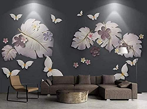 XLMING Tapete 3D Wand Schmetterling Blume Geprägte Fototapeten 3D Moderne Tapete Graue Wandaufkleber Grenze fototapete 3d effekt tapete Wohnzimmer Schlafzimmer Hintergrundbild-200cm×140cm