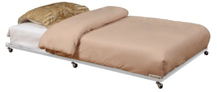 KB Designs - Twin Roll-Out Metal Trundle Bed Frame with Wheels, White