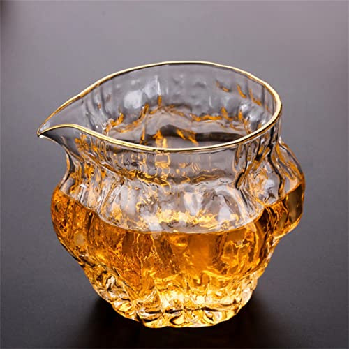 WMDSYGD Drinking Glasses Japanese Style Glass Tea Infusers Pitcher Kung Fu Chahai Creative Transparent Teacup Phnom Penh Teaware Beer Glasses (Color : Clear gold rim)