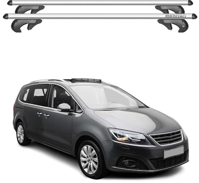 OMAC Dachträger Grundtäger kompatibel mit Seat Alhambra mk2 2015-2020 Aluminium 90kg Silber 2tlg Offene Reling für Fahrradträger, Dachboxen, Skiträger Abschließbar