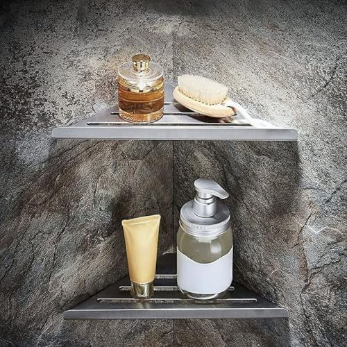 Biutimarden 2PC Gebürstet Duschregal Ohne Bohren Eckablage Badregal Selbstklebende SUS304 Edelstahl Duschablage Wandmontage Badezimmer Regal für Bad Küche