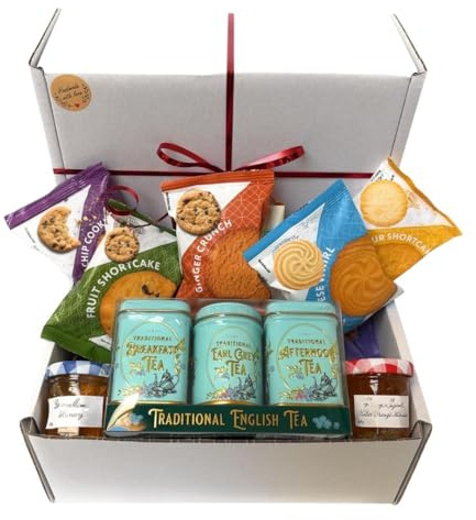 AST Gifts Tea Hamper Gift Set | with British Buttery Biscuits, Sweet Honey and Marmalade, and Traditional Loose Tea in Mini English Tins for All Occasions