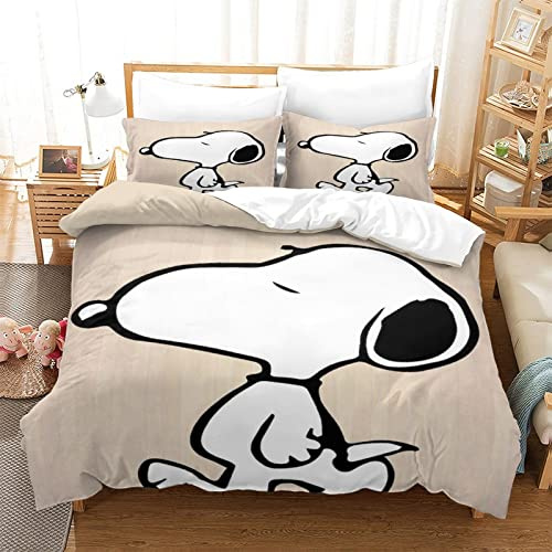 Oikabio Snoopy Literie 3D Cartoon Housse De Couette en Duvet Vide Housse De Courtepointe en Fibre Ultra Fine avec Fermeture Éclair pour Enfants, Adolescents Et Adultes Literie King（220x240cm）