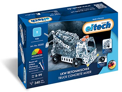 Eitech 00282 Metallbaukasten - LKW Betonmischer, 340 Bauteile, LKW-Spielzeug für die Baustelle, Baufahrzeug ca. 20,5 cm, Konstruktionsspielzeug für Kinder ab 8 Jahren