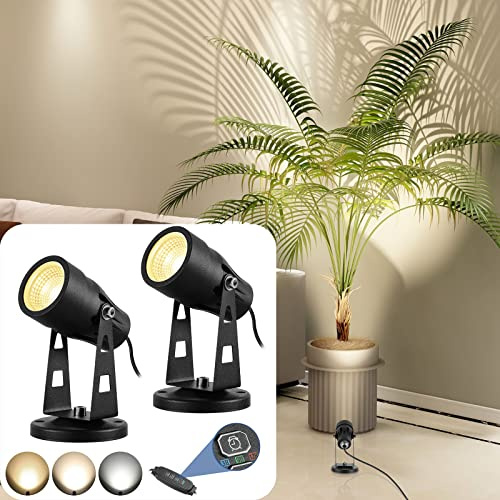 Junview Paquete de 2 focos LED para interiores de 3000 K/4000 K/6000 K, luces ajustables para interiores, 3 W, foco de suelo regulable para plantas de interior con temporizador de encendido/apagado