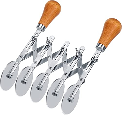 Cortador de Pizza Ajustable, Cortador de PasteleríA Cortador de Masa con Mango de Madera, Cortador de Masa Ajustable 5 Ruedas de Corte De Acero Inoxidable Adecuado Para Familiares de Cocina