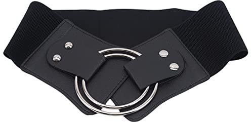 Vintage Wide Waist Elastische Gürtel für Damen Stretchy Korsett Bund Metall Großer Ring Gürtel Mode Frauen Kummerbund PU