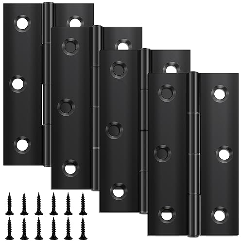 Yeepeo 4 Pcs Door Hinges 68mm × 38mm, Black Stainless Steel Hinges for Wood, Butt Hinges for Internal External Doors with 24 Pcs Screws for Gate, Windows, Closet, Drawer, Boxes