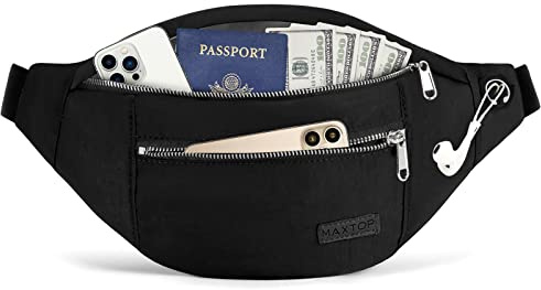 MAXTOP Bältesväska för kvinnor och män Hip Pack Utomhus Stor Mobilväska Sport Vattentät Löpbälte Axelväska Pengar Bälte för Camping Vandring Fitness Cykelgåvor Fickor med 4 dragkedjor