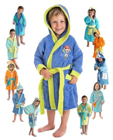 LEBENGOOD - Barnens bomullsbadrock - Mjuk huvad frotté med broderi, 100% OEKO-TEX® bomull, 2 fickor & bälte (2-4 År, Cappi)