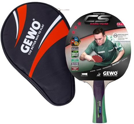 GEWO CS Energy Power Tischtennis-Schläger & GEWO Tischtennisschläger Hülle mit Ballfach rot - Profi-Tischtennisschläger, ITTF genehmigt, konkav, 1,8mm Schwamm