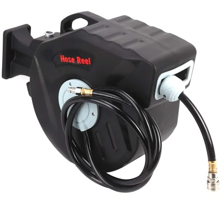 YORKING Retractable Air Hose Reel - Wall Mounted 3/8'' Inch Diameter 18 Bar Polypropylene Construction - Ideal for Indoor and Outdoor Use with PVC Handle 9.5 x 15.5mm x 20m Long