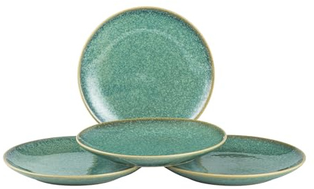 HENXFEN LEAD Dessertteller Salatteller Porzellan, 4 Teilig Kuchenteller Geschirr Set, 20cm kleine Runde Teller Set, Glänzend Grün