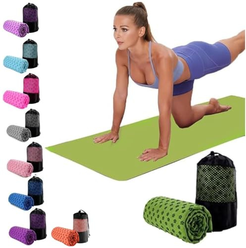 Oaygat Serviette de yoga absorbant la transpiration Serviettes de yoga antidérapantes à séchage rapide Tissu de yoga chaud Serviette de yoga respirante avec sac de transport en maille