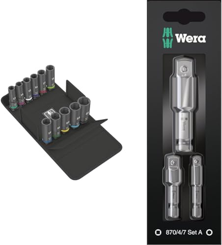 Wera 05004841001 8790 C Impaktor Deep Set 1, Steckschlüsseleinsatz Satz, 11-teilig Schwarz & 05073200001-870/4/7 Set A SB, Werkzeugschäfte, Verbindungsteile, 3-teilig
