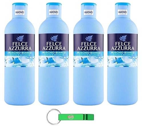 Felce Azzurra Bagnodoccia Muschio Bianco, 4 panni per il corpo, gel doccia, muschio bianco, profumo inconfondibile, idrata la pelle 650 ml + portachiavi Beni Culinari
