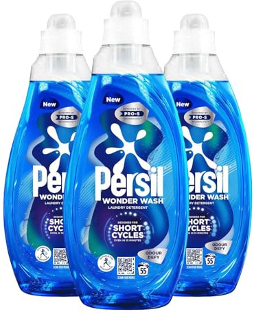 Persil Wonder Wash Liquid Detergent Stain Removal Designed for Shortest Cycles Even in 15 Minutes Fast Acting Formula with PRO-S Technology 55 Washes 1.485 Litre (Pack of 3, Odour Defy)