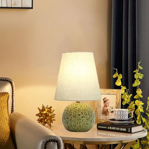 Mengjay Lámparas de Mesita de Noche,Lampara de Mesa de Cerámica E27,Pantalla de Tela,Lámpara Escritorio Diseño Clasico Vintage,Lámpara de Noche para Dormitorio,Salón,Niños (Amarillo)