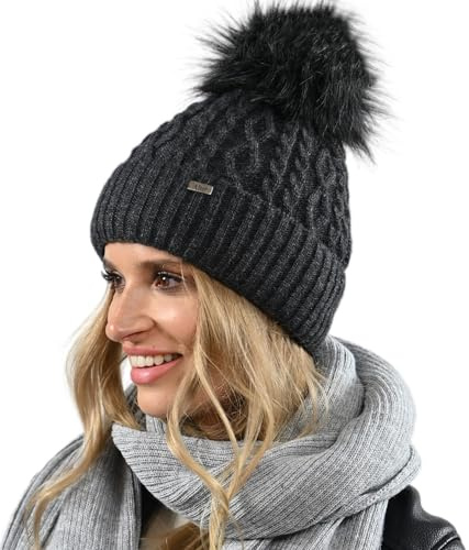 Alur Mütze Damen Beanie Wintermütze Strickmütze mit Bommel - Warme Elastisch Elegant Winter Mütze EKO Bommelmütze - Weiches Garn Stilvoll Universell Warm