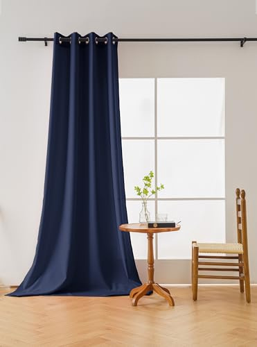 FEBE Tenda oscurante oscurante blu scuro, 140 x 250 cm, con occhielli, per soggiorno, camera da letto, 1 pezzo